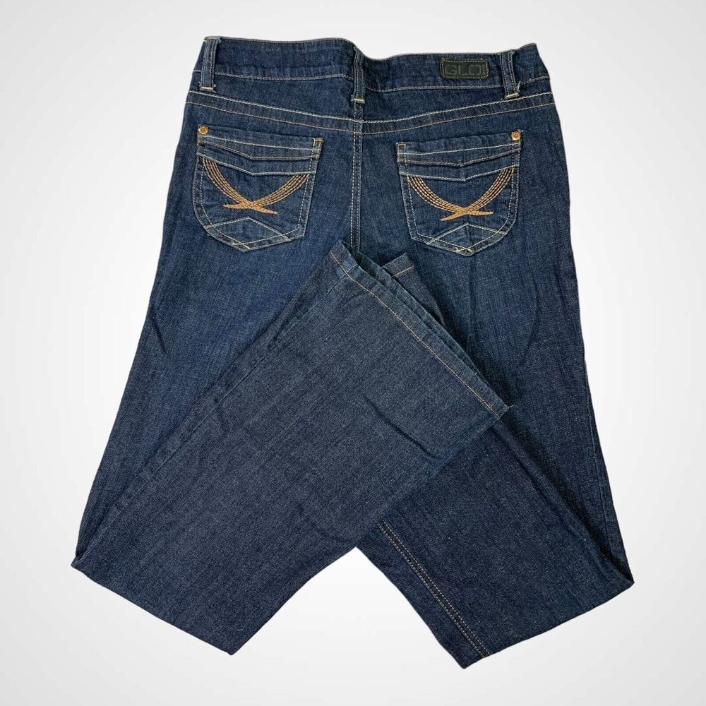 GLO Jeans Womens 32x32 Blue Flare Embroidered‎ Stretch Dark Wash